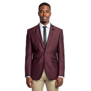 Men's Floral Blazer Jacket by Tazio, Burgundy